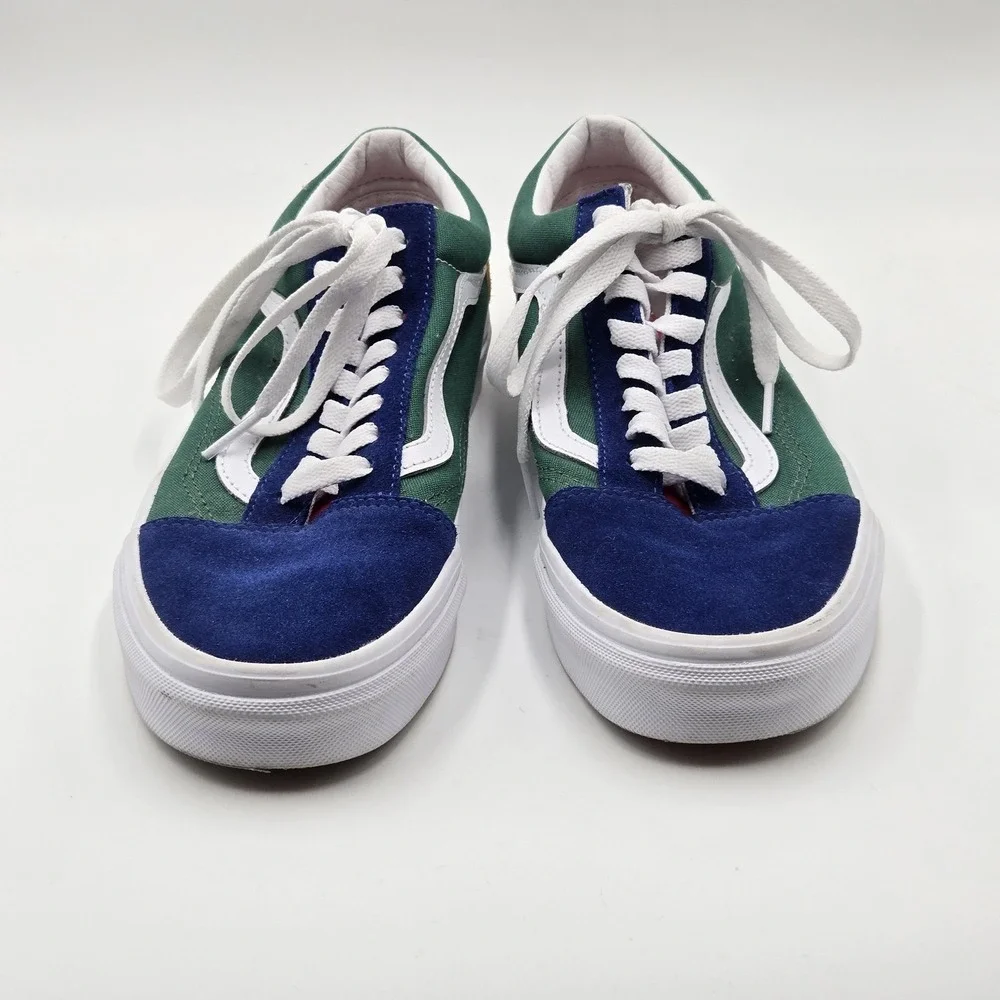 Vans Old Skool Shoes Mens Size 7.5 Green Navy Yellow Suede Canvas Skate Classic